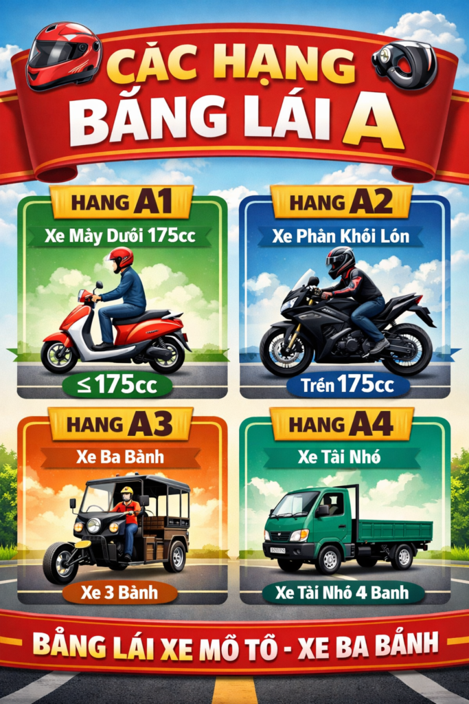 Các Loai Bằng Lái Hạng A-Thi Bằng Lái Xe Máy